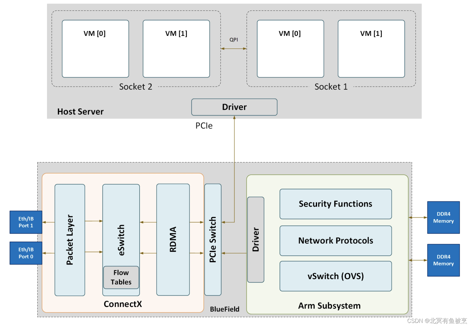 【DPU系列之】Bluefield 2 DPU卡的功能图，ConnectX网卡、ARM OS、Host OS的关系？（通过PCIe Switch连接）