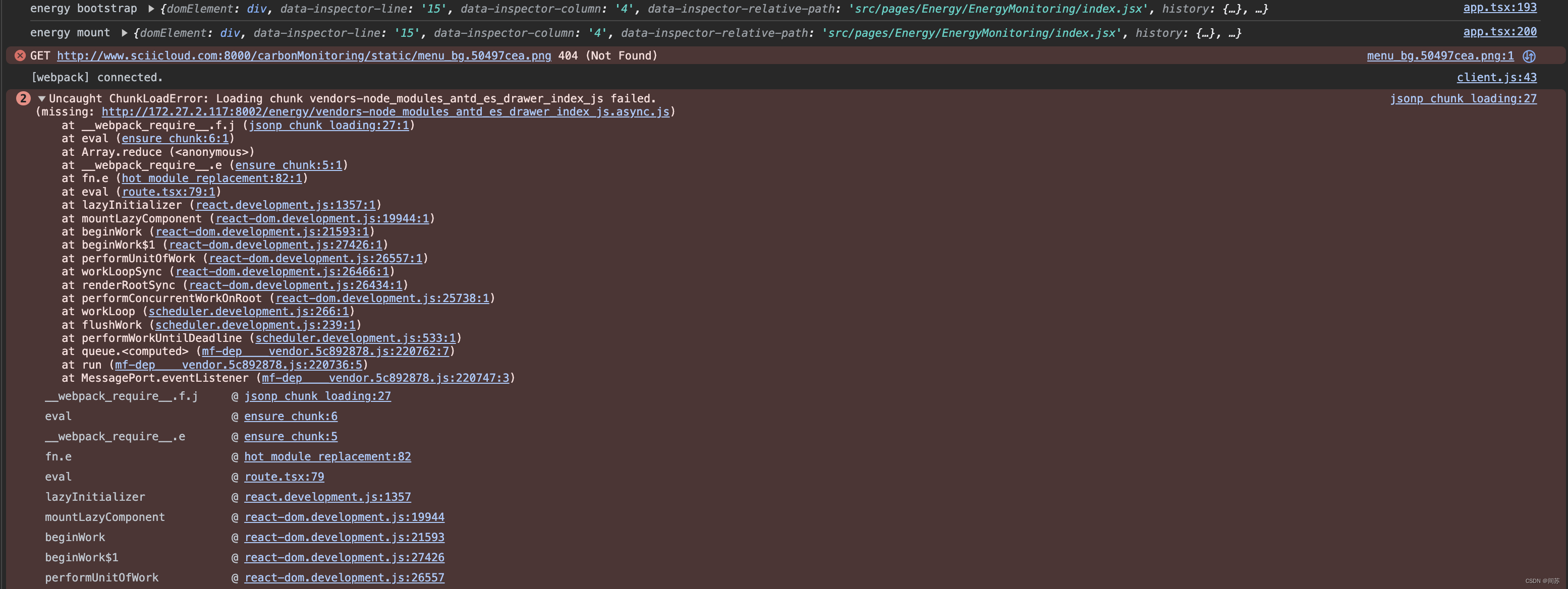 报错Uncaught ChunkLoadError: Loading chunk vendors-node_modules_antd_es_drawer_index_js failed