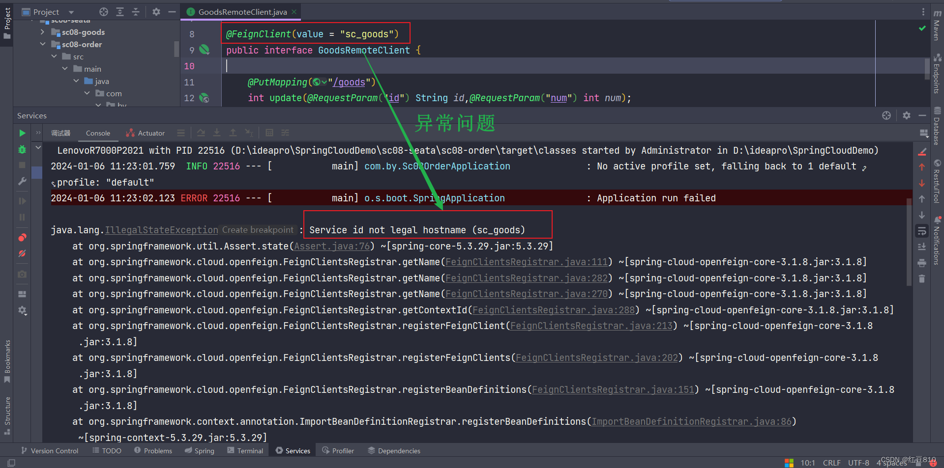 异常“Service id not legal hostname (sc_goods)”处理