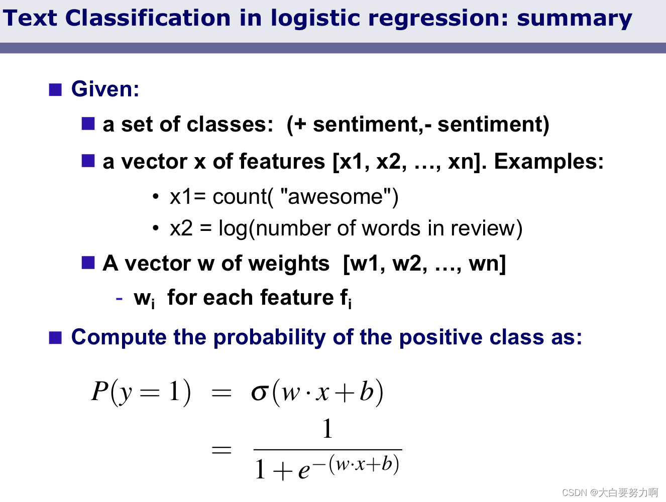 Text Classification in logistic regression: summary