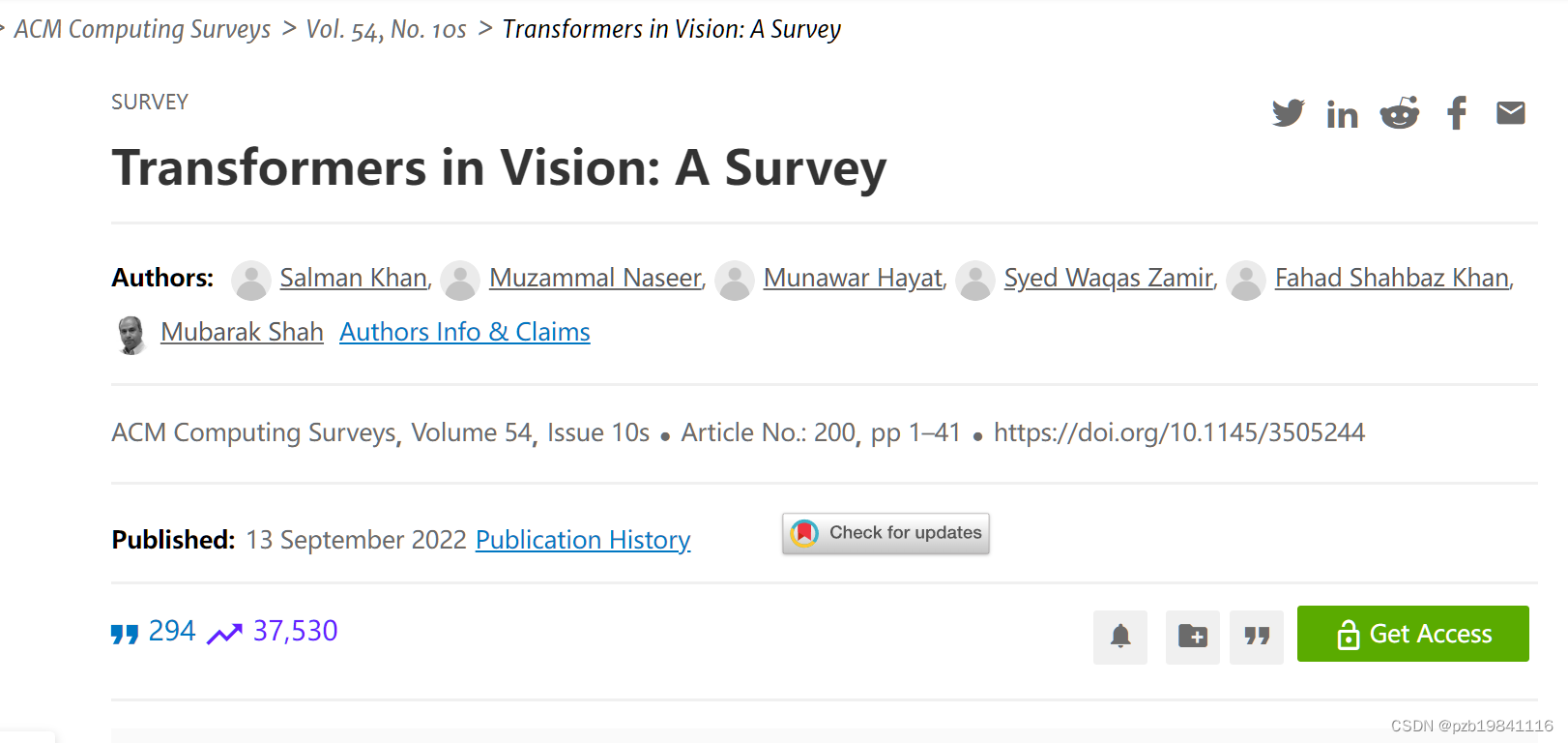 Transformers in Vision:A Survey 阅读笔记