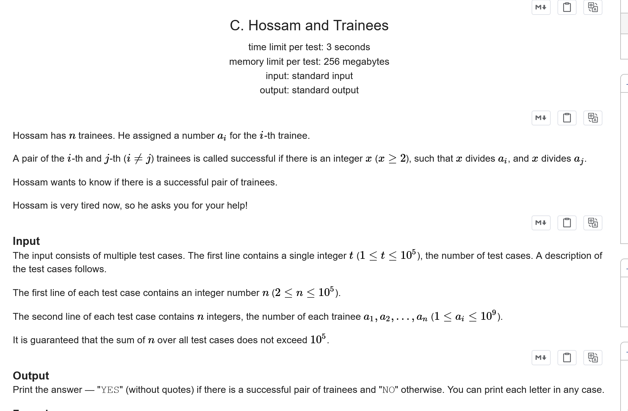 Codeforces Round 837 C. Hossam and Trainees 【欧拉筛加速大数素因子分解】