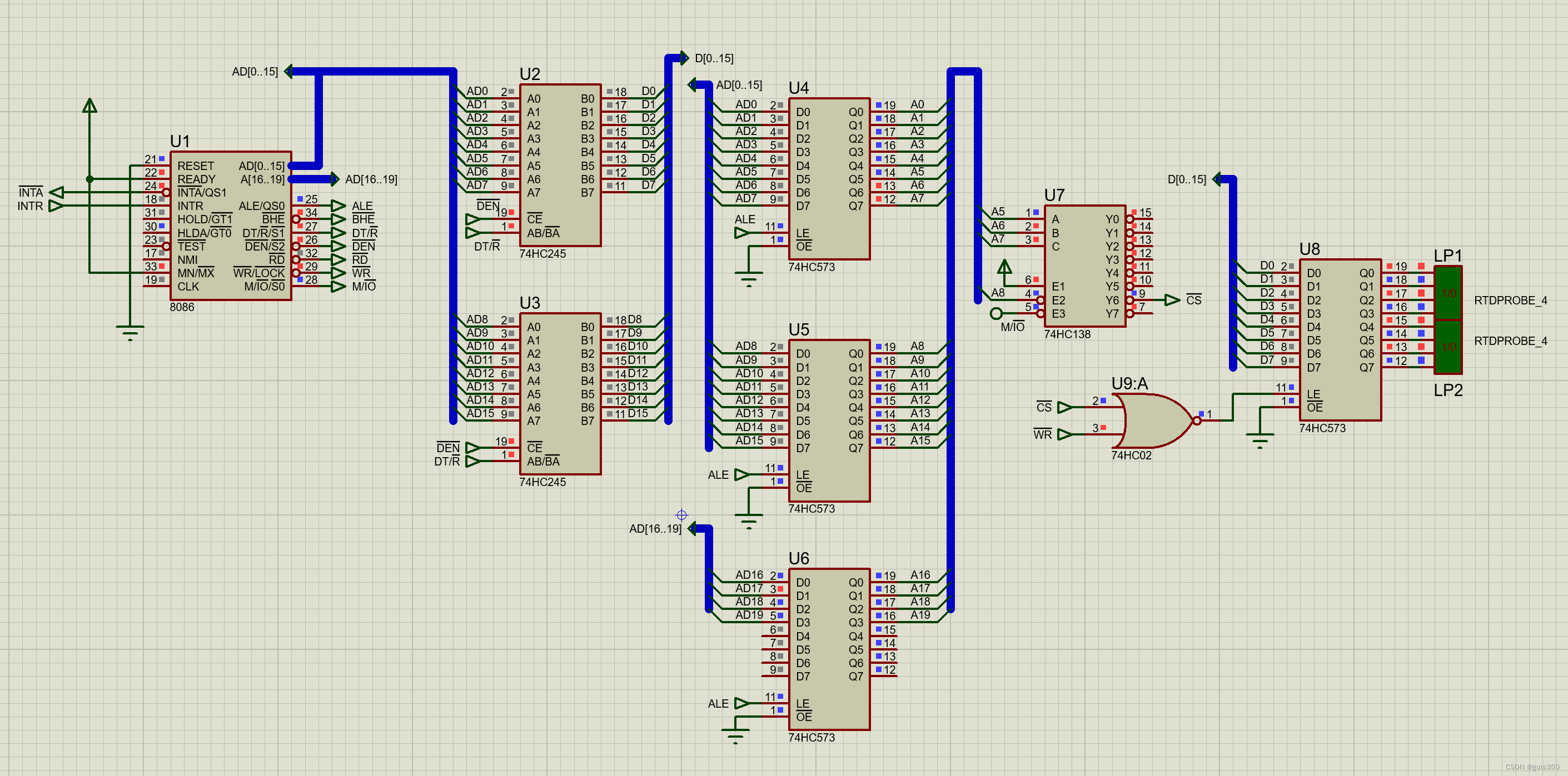 【Proteus】swjtu西南交大微机原理与接口技术课设：8086 最小模式下的最简硬件核设计