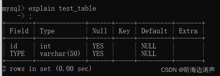 在cmd下查看mysql表的结构信息