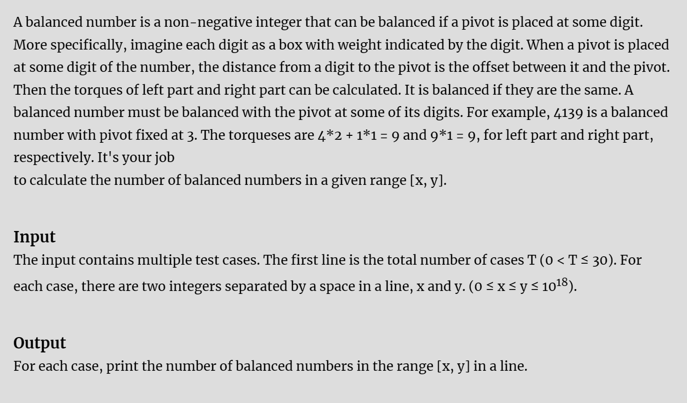 hdu 3709 Balanced Number