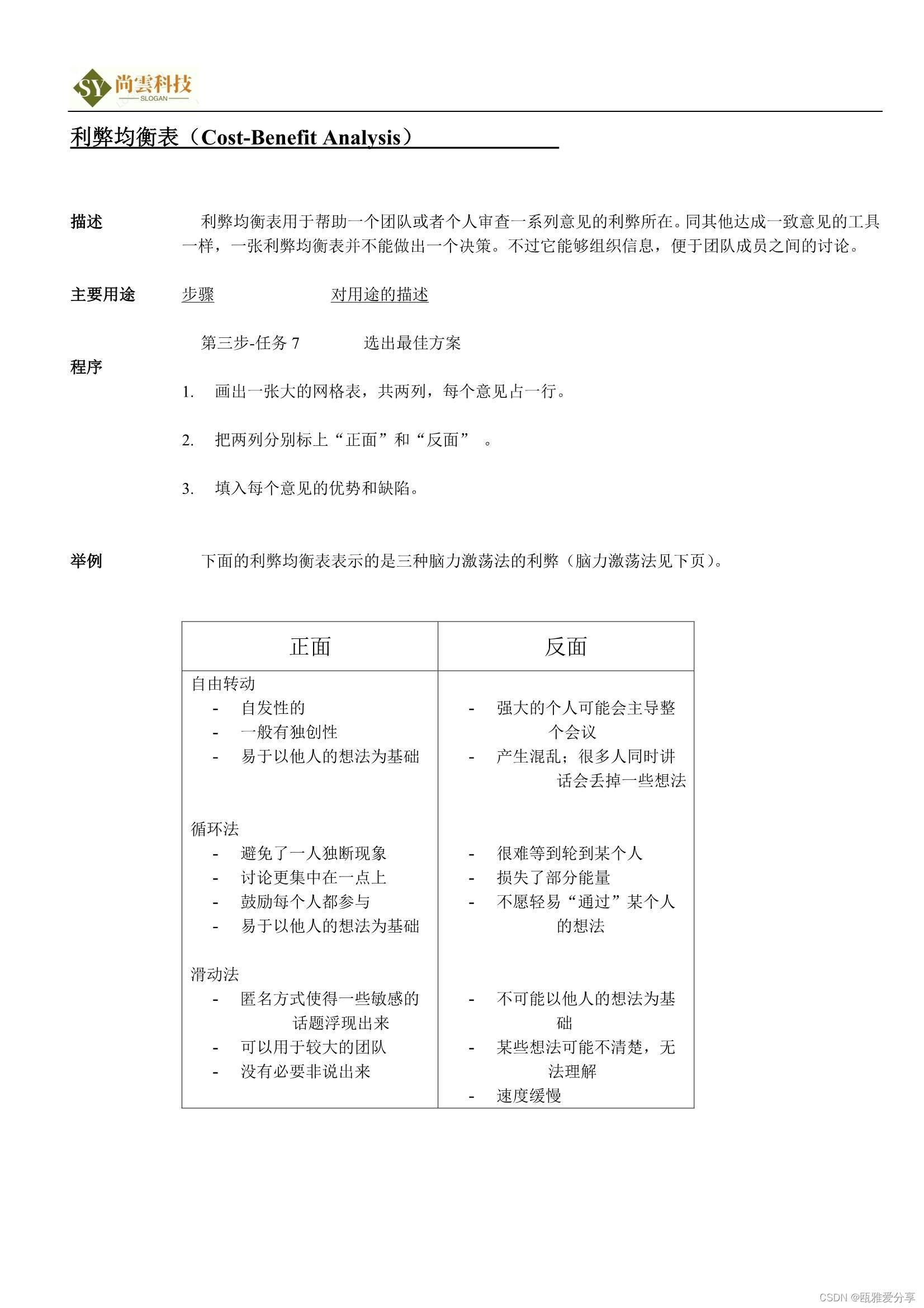 项目管理工具方法--利弊均衡表-CSDN博客