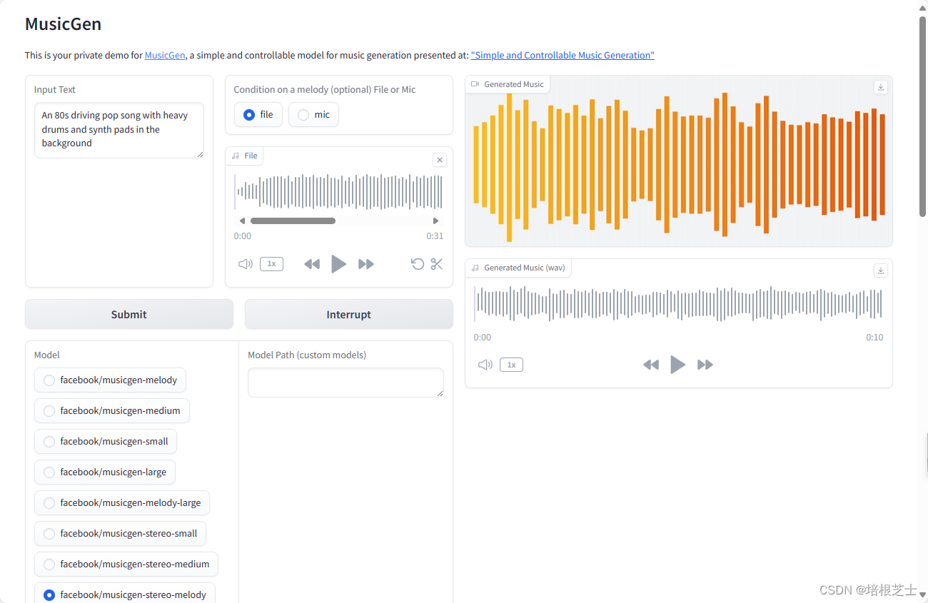 使用AudioCraft（MusicGen）生成音乐