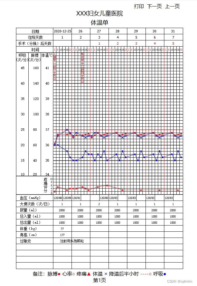 基于canvas实现的产程图,体温单(成人,儿童)html