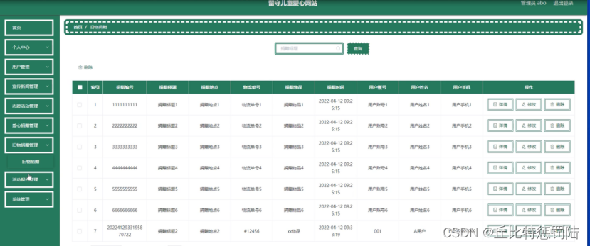 基于Springboot + vue +MySQL 留守儿童爱心网站 （含源码）