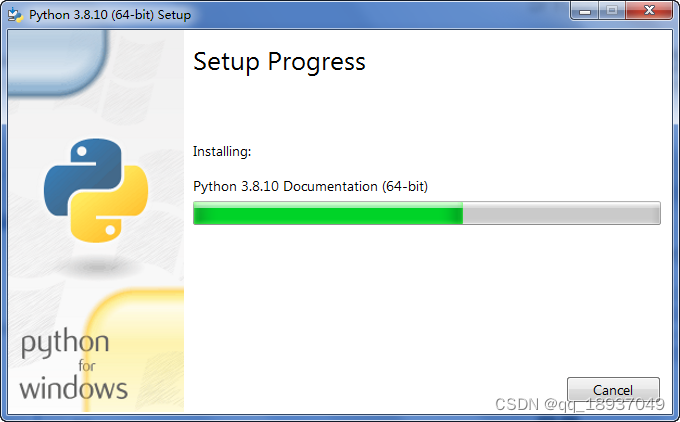图9 安装进度（安装Python 3.8.10文档）