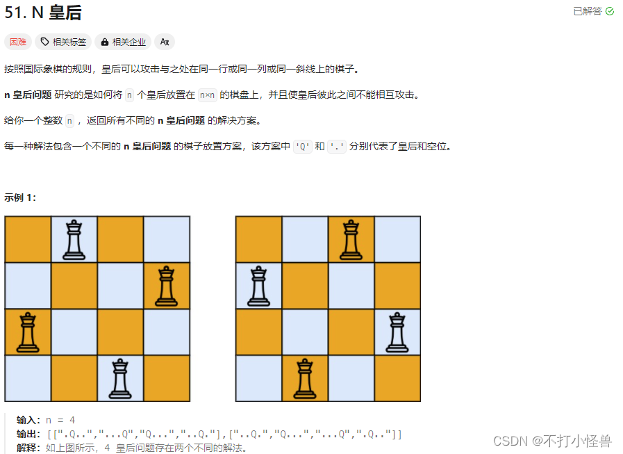 LeetCode刷题记录：（13）N皇后（难题不难）