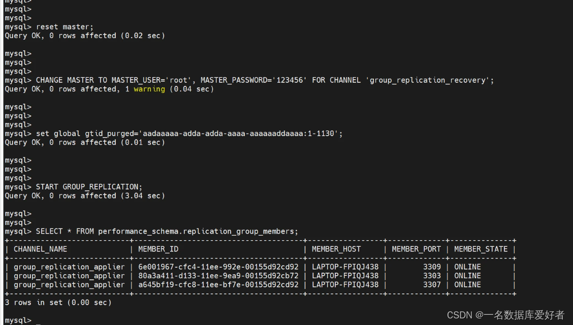 MySQL MGR 恢复(从库维度)