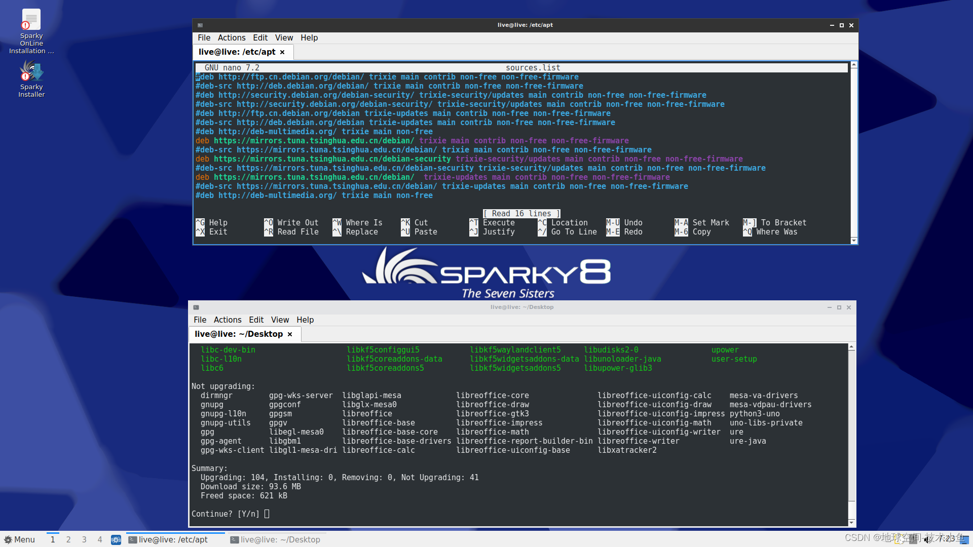 2024年5月发布的SparkyLinux 8使用的是Debian 13 trixie 的更新源