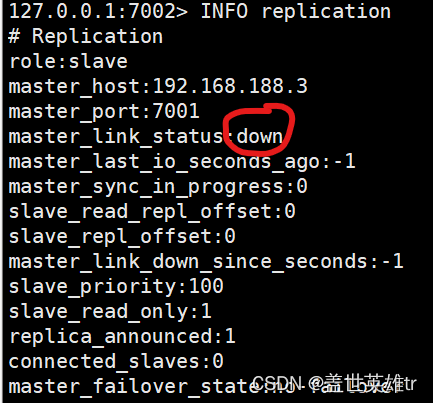 Redis主从架构中从节点的master_link_status:down