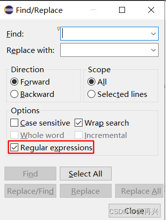 eclipse<span style='color:red;'>正</span><span style='color:red;'>则</span><span style='color:red;'>表达式</span>替换 Find/<span style='color:red;'>Replace</span>
