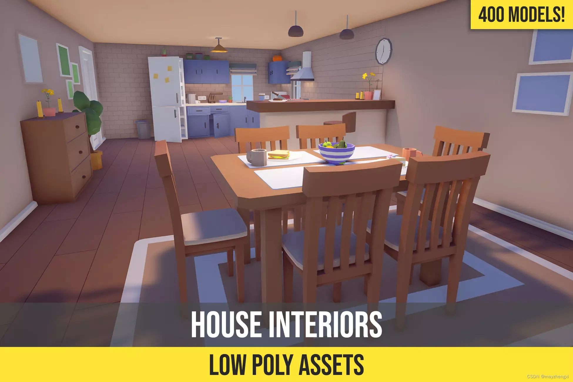 Low Poly Cartoon House Interiors