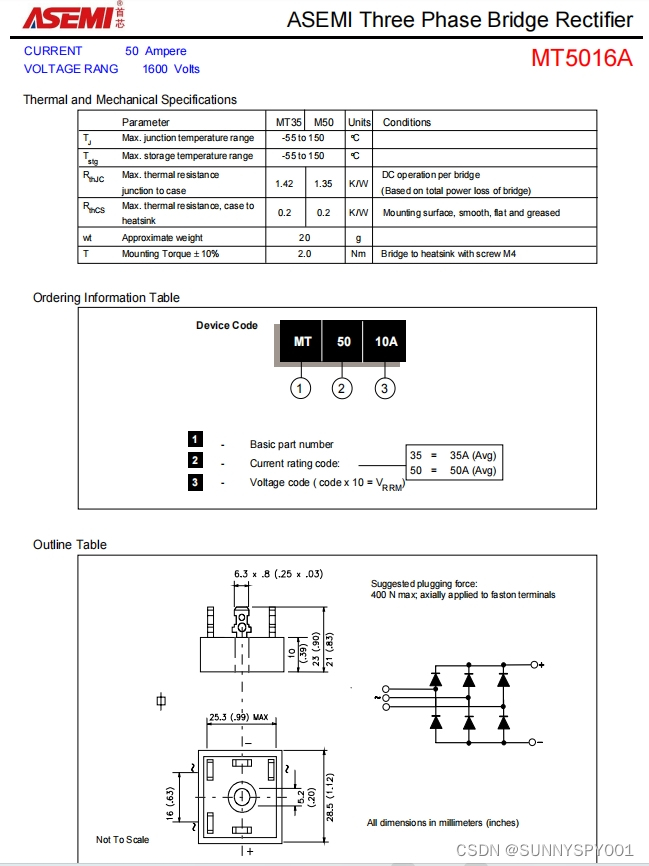 MT5016A-ASEMI大电流整流桥MT5016A