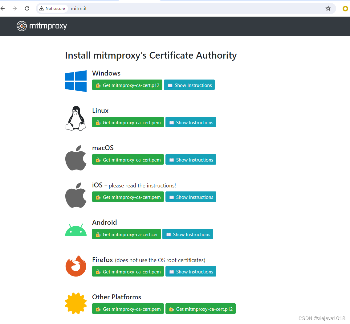 mitmproxy证书下载和安装指导页面