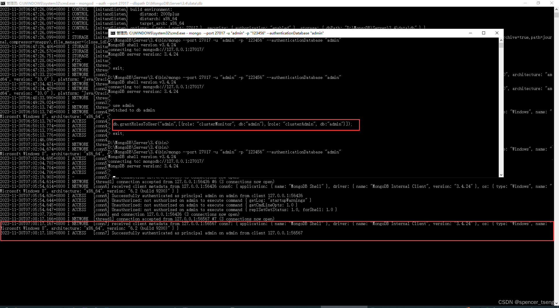 Unauthorized not authorized on admin to execute command_not authorized