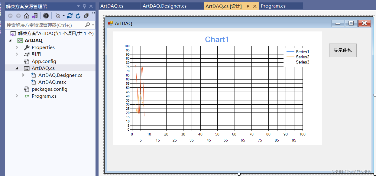 C# 窗体应用程序 Chart控件<span style='color:red;'>显示</span>实时<span style='color:red;'>曲线</span>