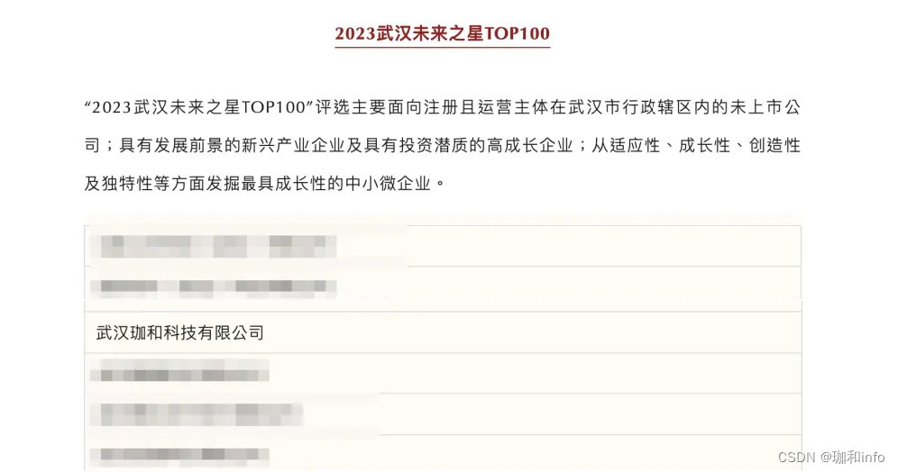 喜报｜珈和科技入选2023“武汉未来之星TOP100”