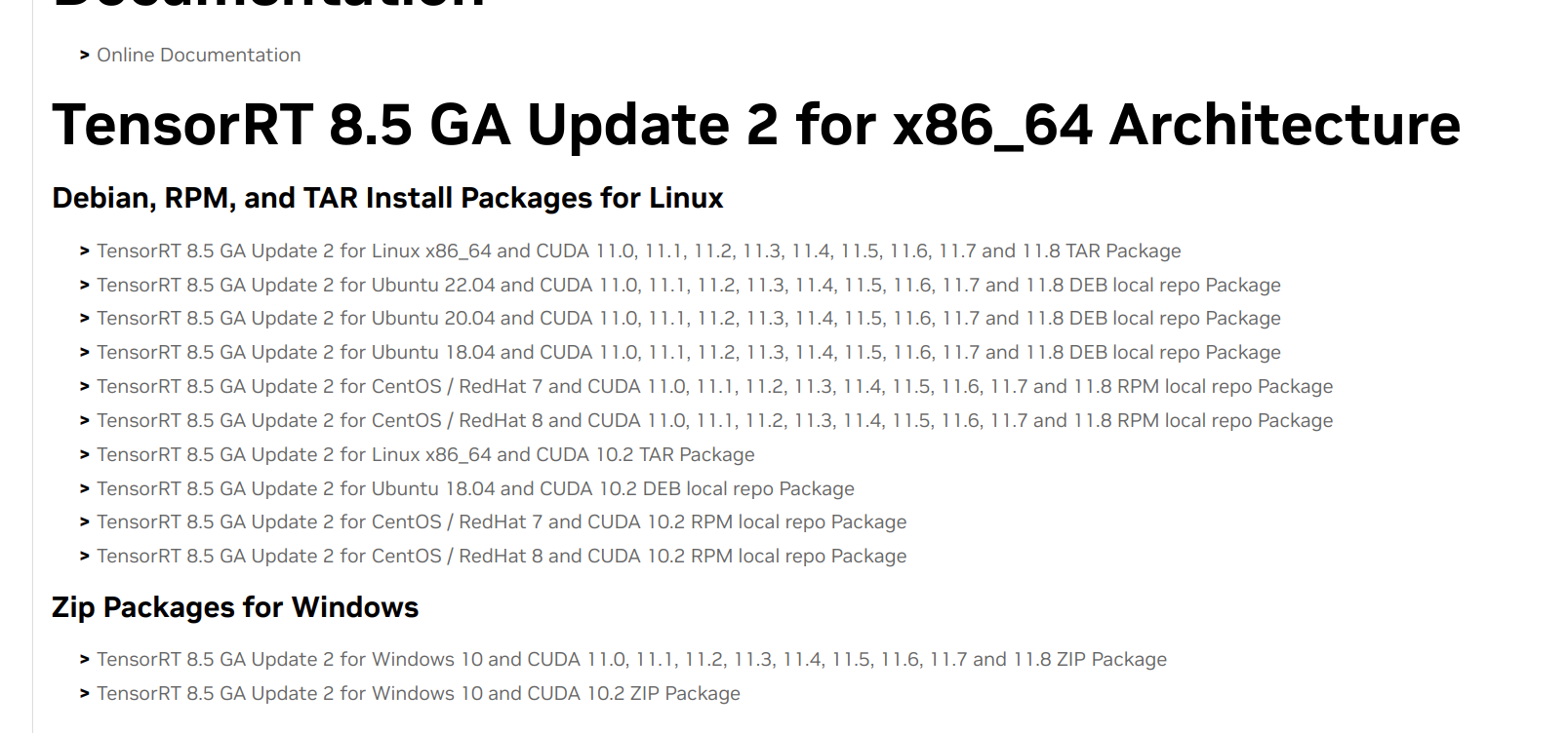 本机安装深度学习库cuda11.8，cudnn8.6和tensorRT8.5