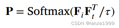 [ P = \text{Softmax}(\frac{A^v A^l}{\sigma}) ]