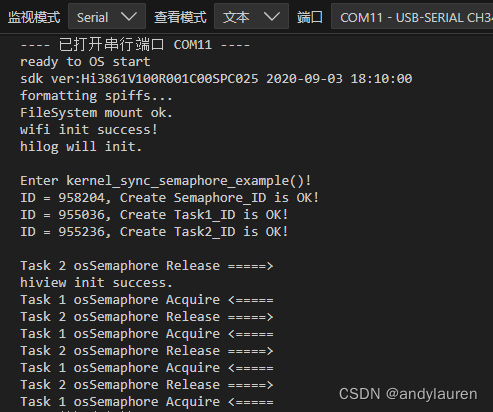 Hi3861 OpenHarmony嵌入式应用入门--LiteOS Semaphore做同步使用