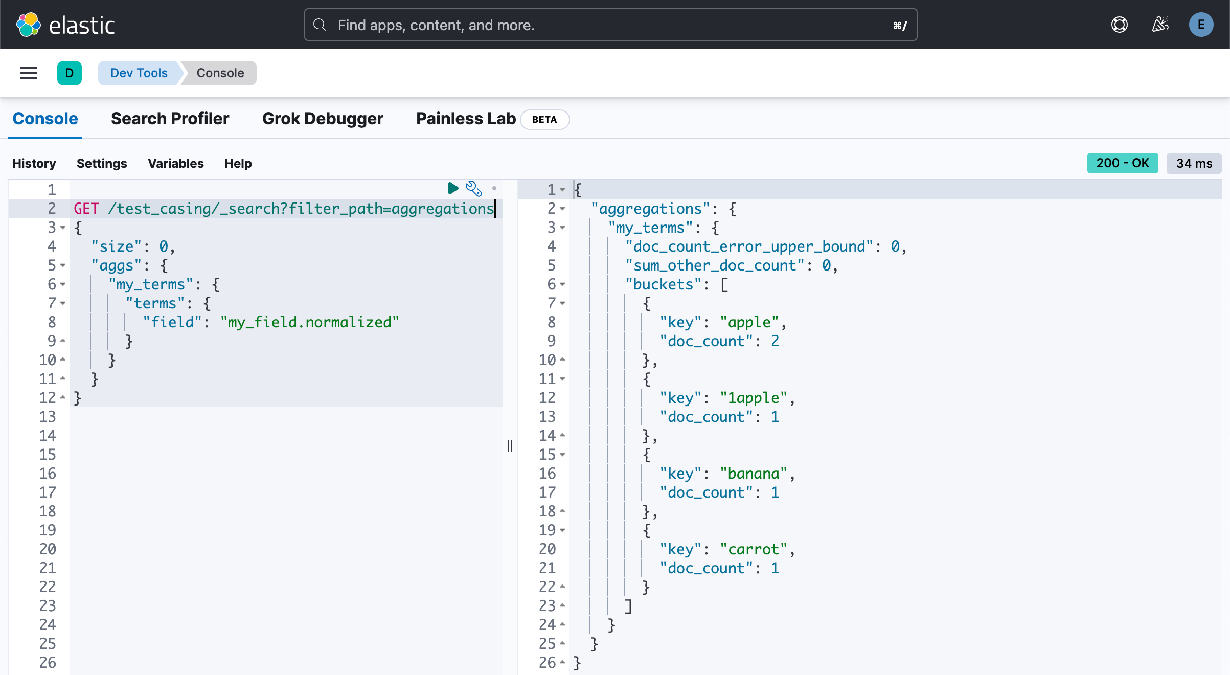 Elasticsearch 如何处理 Aggs 顺序中的大写字母和小写字母？