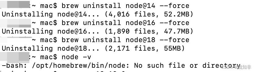 mac 使用brew卸载node