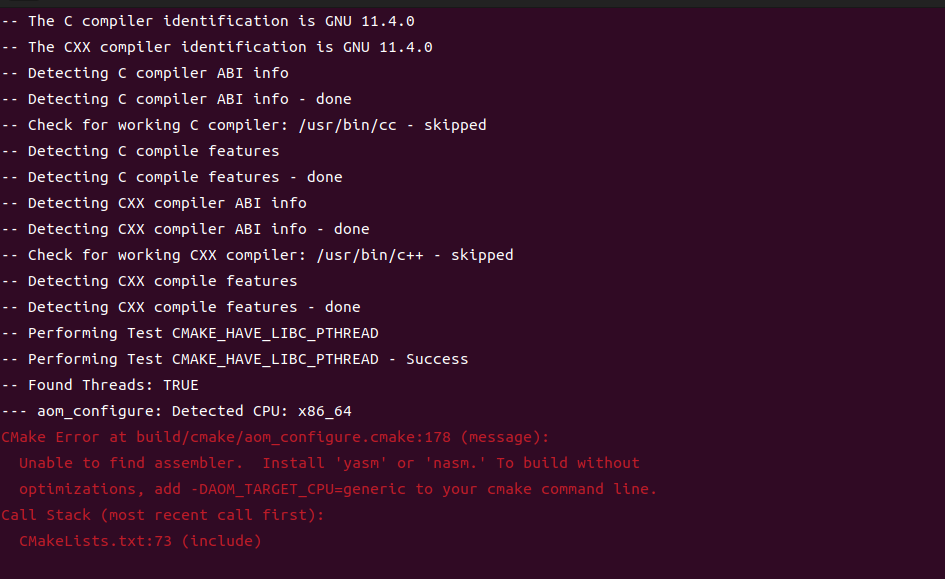 Unable to find assembler. Install ‘yasm‘ or ‘nasm.‘ To build without