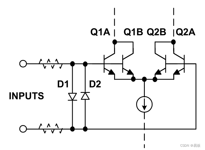 具有D1-D2输入差分过压保护网络的运算放大器输入级