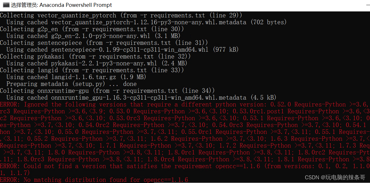 Conda安装requirements里面依赖出现ERROR: No matching distribution 