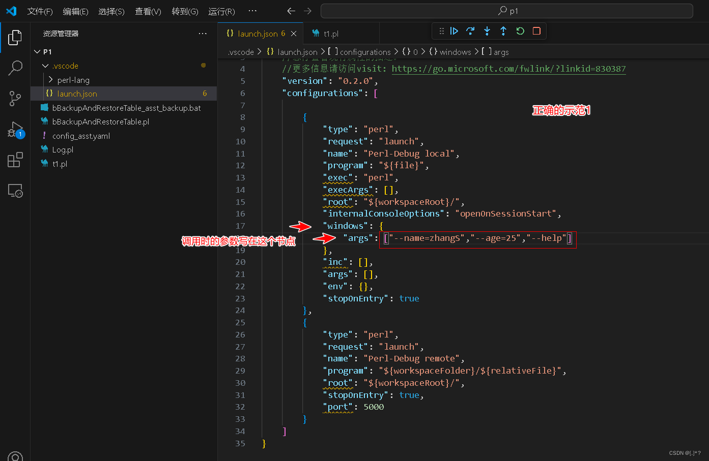 VsCode Perl Debug<span style='color:red;'>时</span>模拟命令行<span style='color:red;'>传入</span><span style='color:red;'>参数</span>