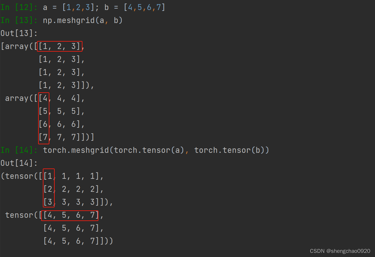 torch.meshgrid和np.meshgrid的区别