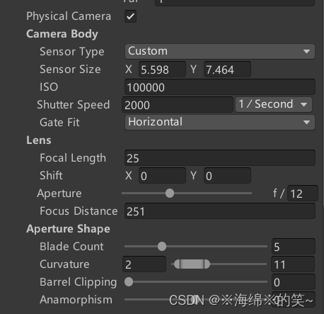 Unity - 调节camera物理相机参数（HDRP）