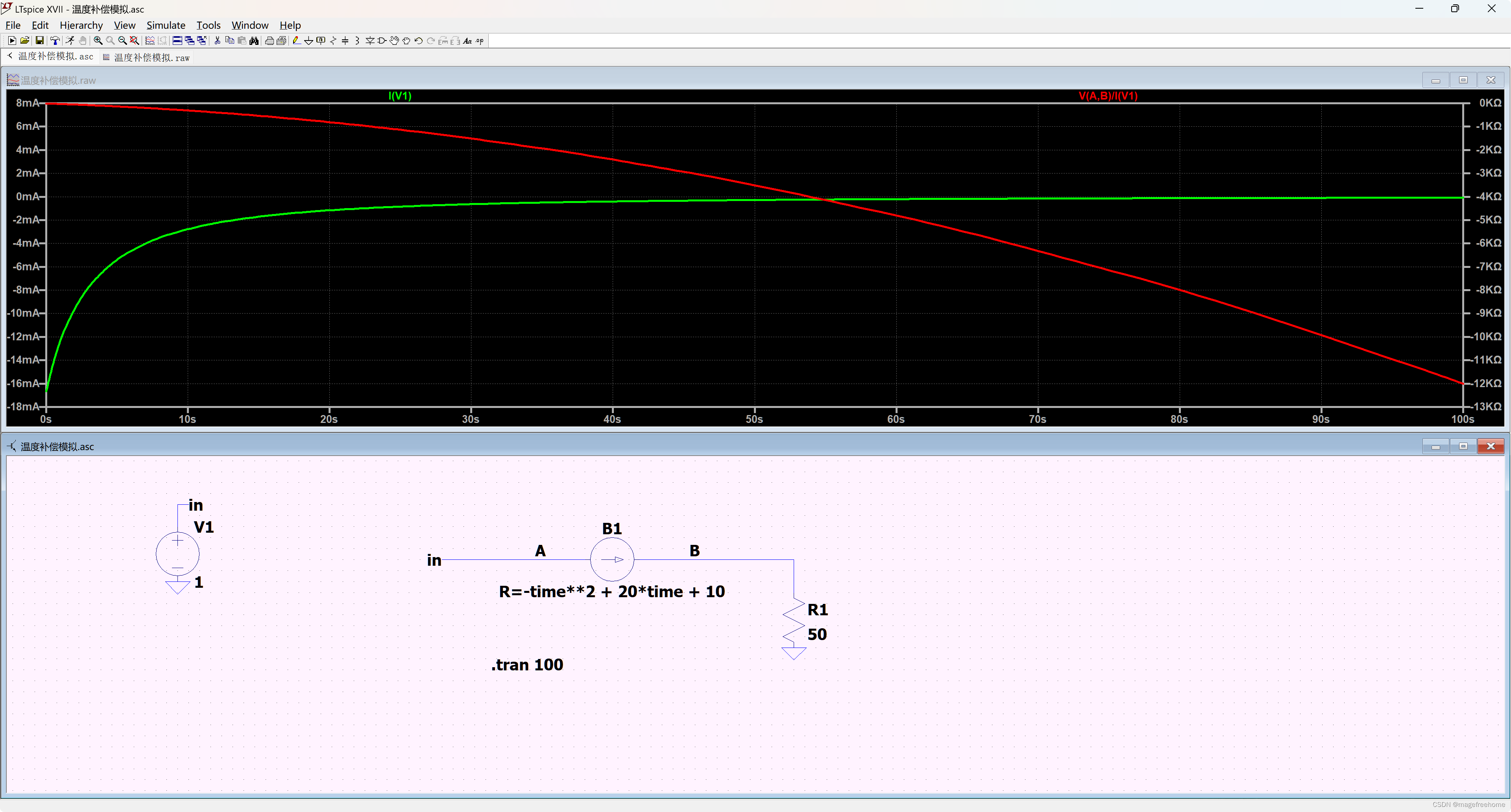 效果如图，请看红色曲线，电阻值变化符合预期
