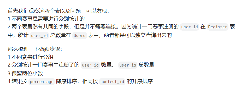 力扣SQL50 各赛事的用户注册率 分组计数 双排序字段