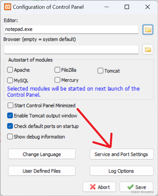 service and Port Settings