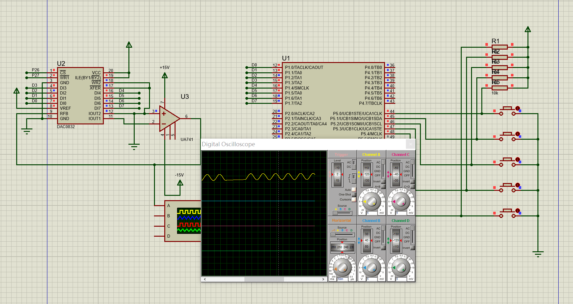 【TB作品】MSP430，<span style='color:red;'>波形</span><span style='color:red;'>发生器</span>，<span style='color:red;'>单片机</span>，Proteus仿真