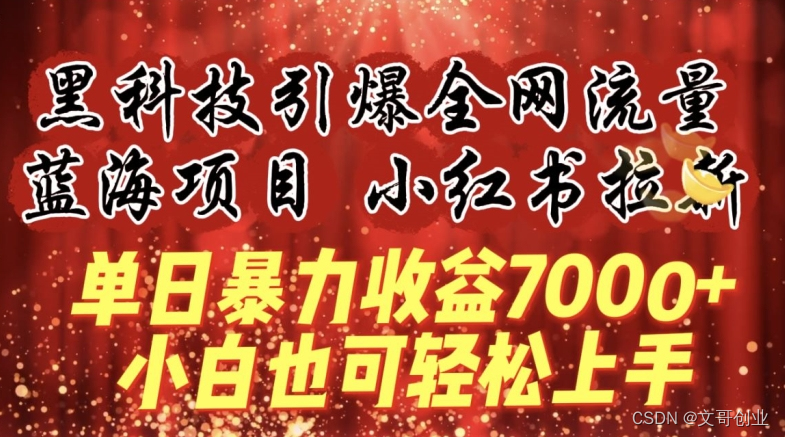 蓝海项目!黑科技引爆全网流量小红书拉新，单日暴力收益7000+，小白也能轻松上手【揭秘】