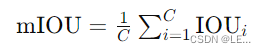 [ \text{mIOU} = \frac{1}{C} \sum_{i=1}^{C} \text{IOU}_i ]