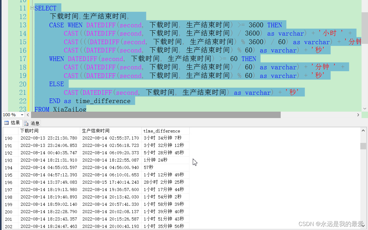 SQL Server脚本根据开始时间和结束时间计算时分秒