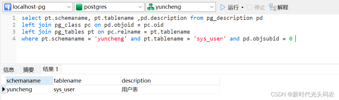 postgresql或者opengauss中查询表的描述