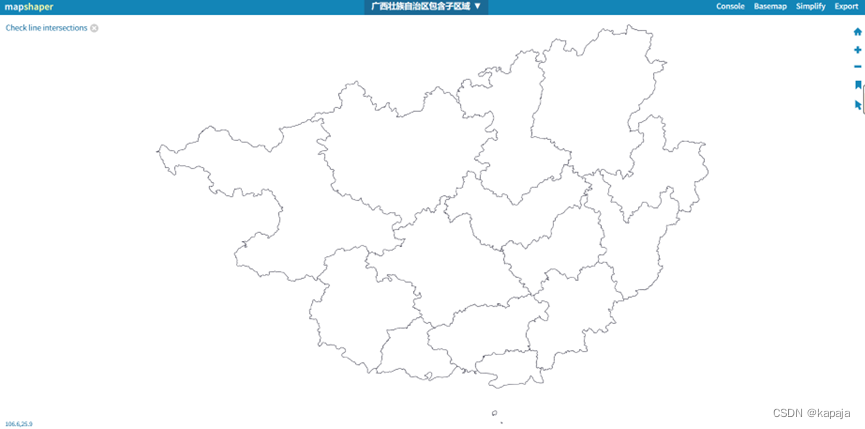 数据转换工具(将json文件转为shp矢量):mapshaper以广西为例第一步