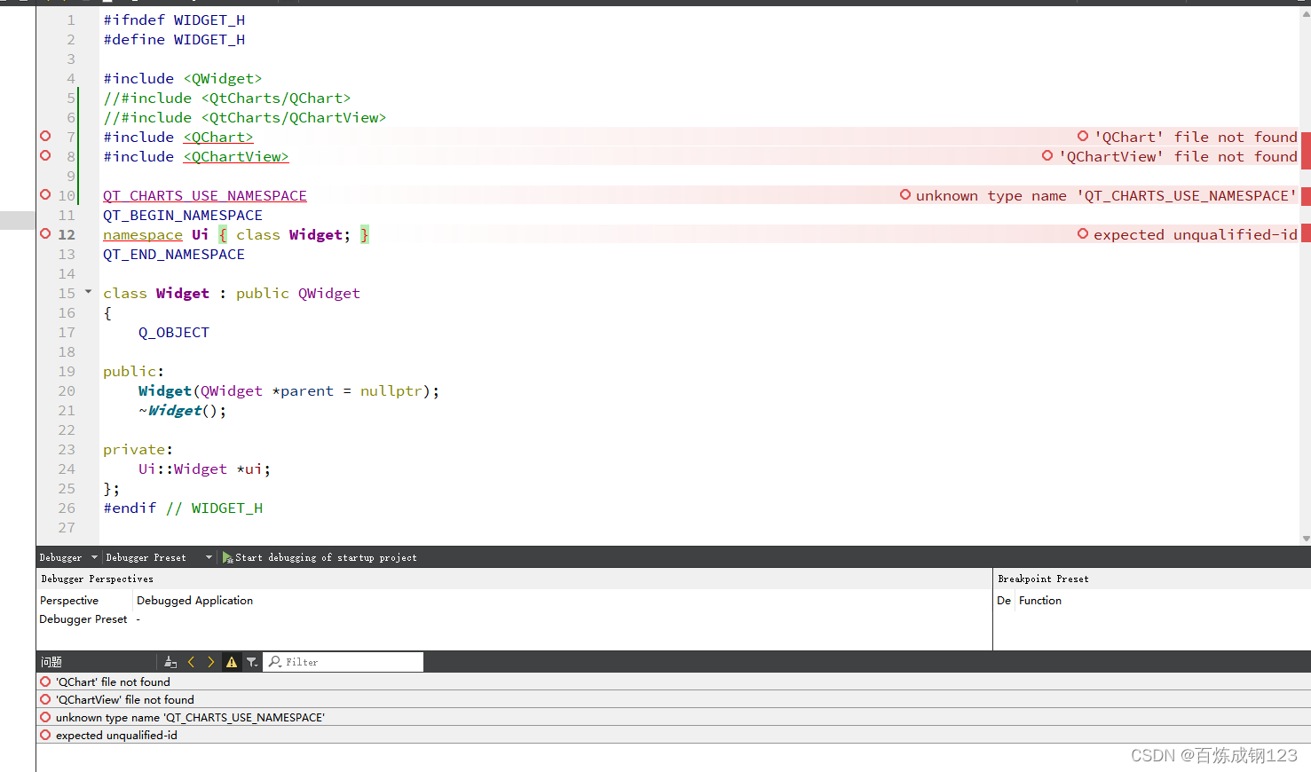 ‘QChart‘ file not found error unknown type name ‘QT_CHARTS_USE_NAMESP