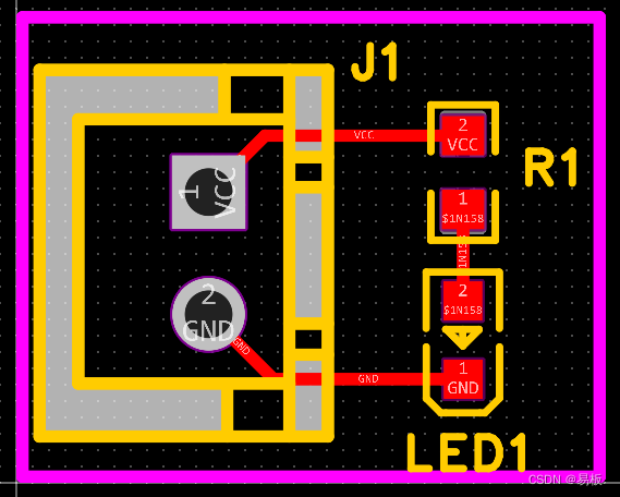 红色发光二极管的PCB示意图