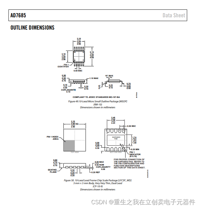 AD7685BRMZRL7 16位 2.3V 低功耗模数转换器芯片 ADI