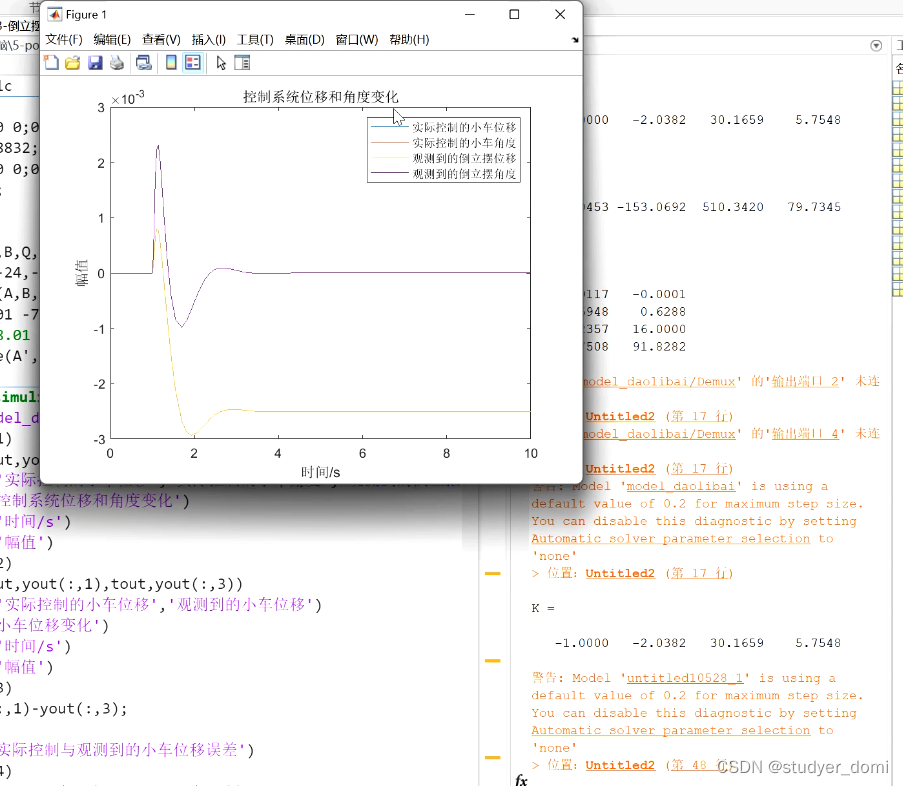 matlab simulink 一阶倒立摆LQR控制